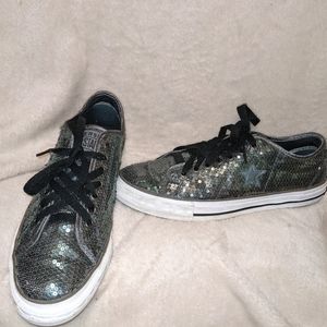 Black and Green Sequin Converse One Stars
